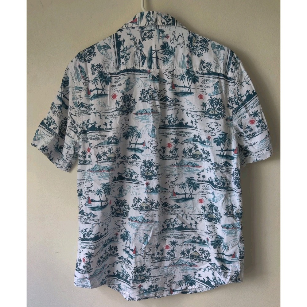 Chaps Men's White Short-sleeve Button-down Shirt Tropical Landscape Cotton Large - Picture 2 of 5